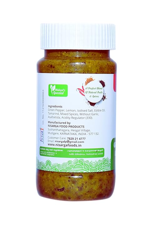 Green Pepper and Lemon Pickle 500 gm (Malnad's)